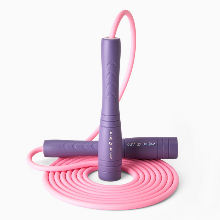 Flow hoppetau i Sakura Pink, klar rosa kabel med lilla handtak