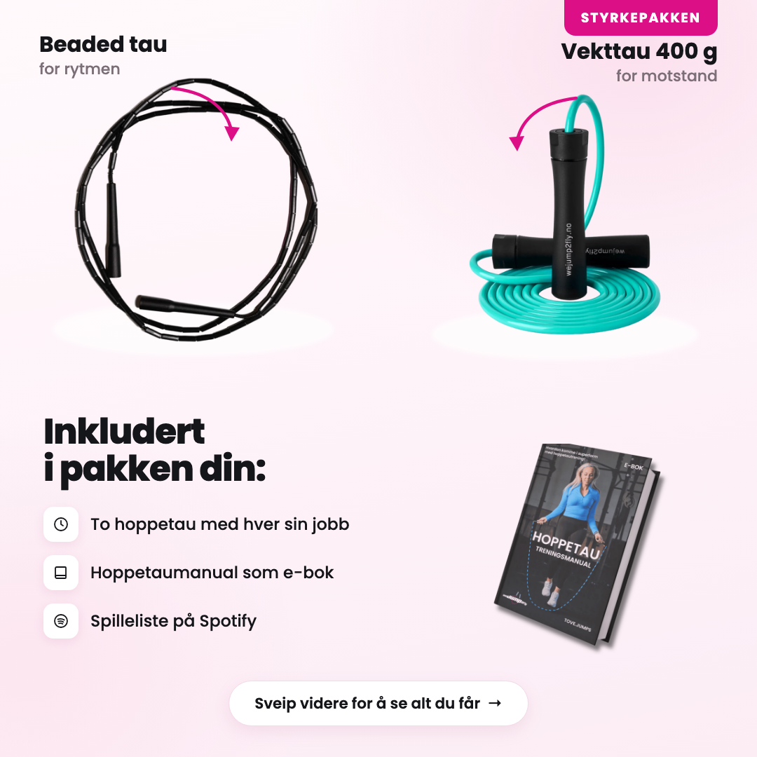 Hoppetau Styrkepakke med svart beaded tau og grønt vekttau på 400 gram