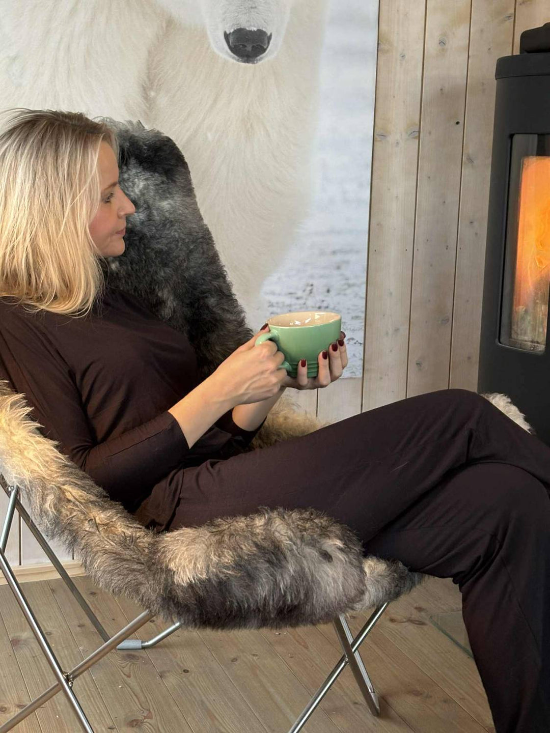 Nærbilde av modalstoffet i lounge settet, størrelse XS
